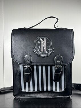 Wednesday Addams Nevermore Academy Mini Backpack Black Faux Leather Bag